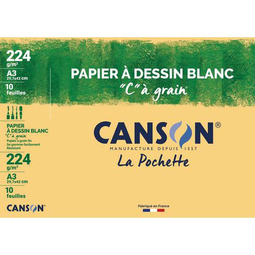 pochette Canson® papier à dessin blanc C à grain A3 10 feuilles 224g/m² thumbnail image 1