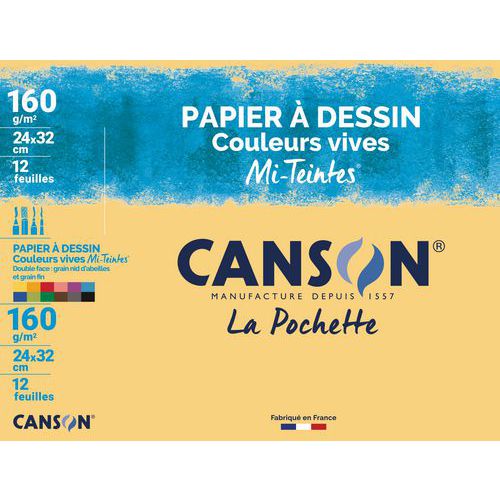 pochette CANSON® papier dessin couleur mi-teintes® vives 24x32cm 12 feuilles 160g/m² thumbnail image 1