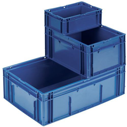 Caisse plastique Europe rouge 60 litres poignées ouvertes