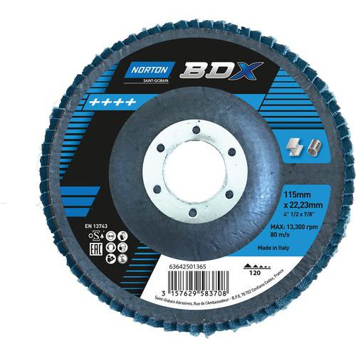 Disque à Lamelles Bombé Bdx Ø115x22mm Grain 120 Support Fibre De Verre