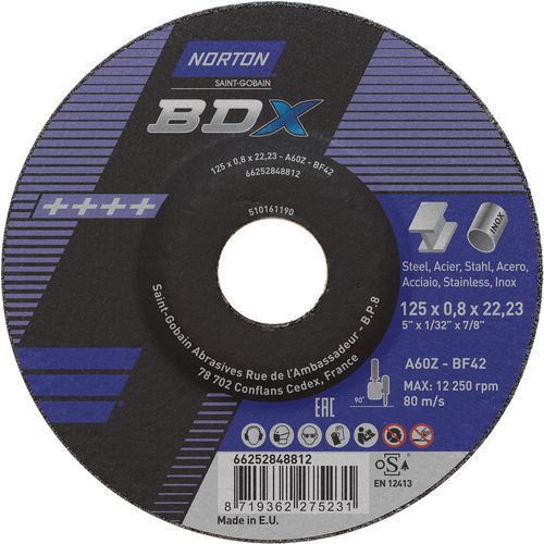 Meule De Tronçonnage à Moyeu Déporté Bdx Métal/inox Ø125x08x2223mm