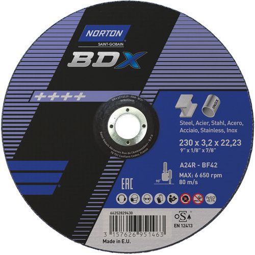 Meule De Tronçonnage à Moyeu Déporté Bdx Métal/inox Ø230x3.2x2223mm