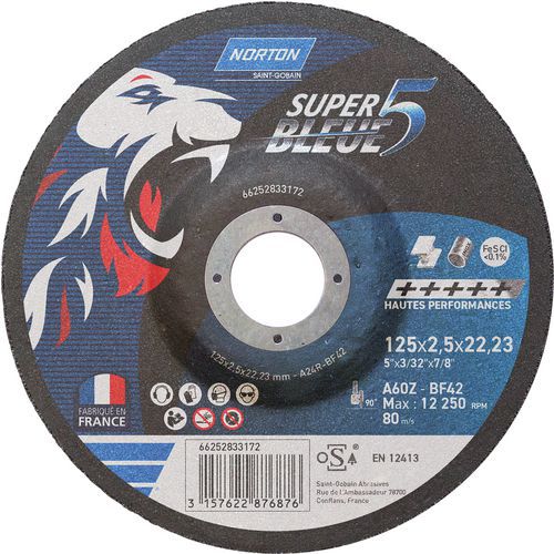 Meule De Tronçonnage Moyeu Déporté Sb5 Métal/inox Ø125x2.5x2223mm