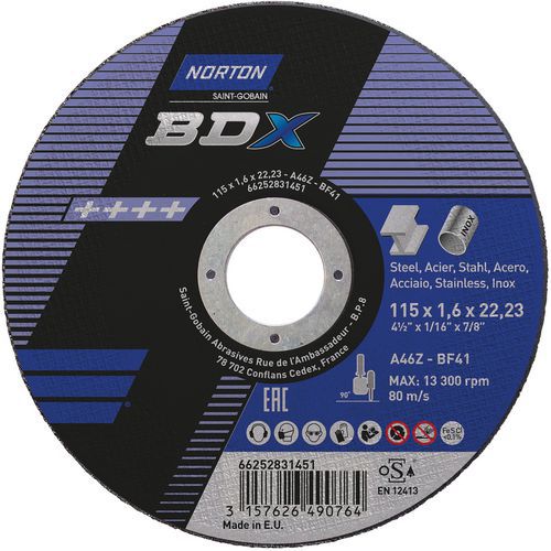 Meule De Tronçonnage Plate Bdx Métal/inox Ø115x1.6x2223mm