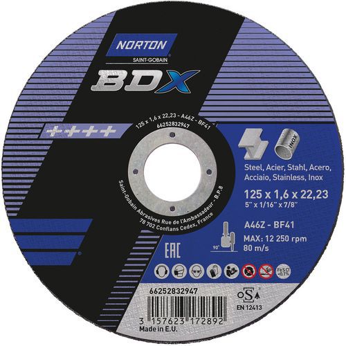 Meule De Tronçonnage Plate Bdx Métal/inox Ø125x1.6x2223mm