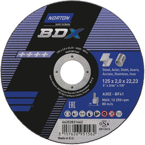 Meule De Tronçonnage Plate Bdx Métal/inox Ø125x2x2223mm