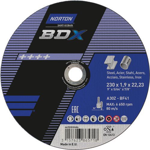 Meule De Tronçonnage Plate Bdx Métal/inox Ø230x1.9x2223mm