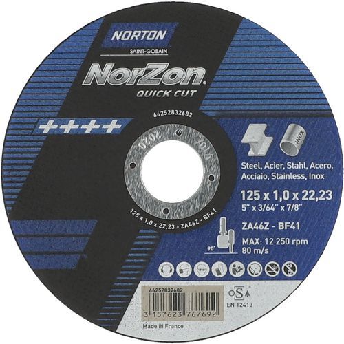 Meule De Tronçonnage Plate Norzon Quickcut Métal/inox Ø125x1x2223mm