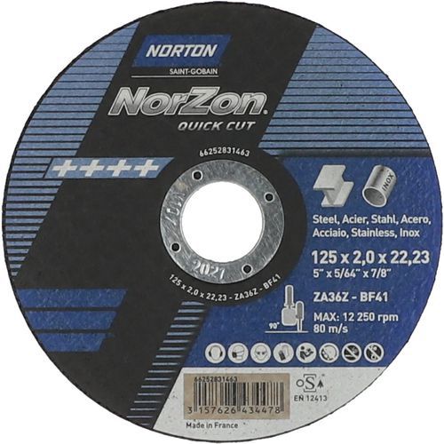 Meule De Tronçonnage Plate Norzon Quickcut Métal/inox Ø125x2x2223mm