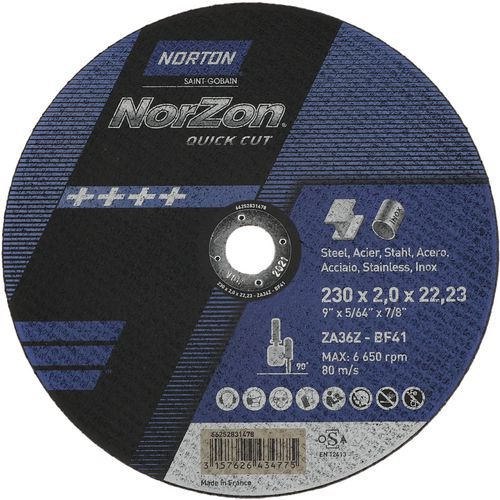 Meule De Tronçonnage Plate Norzon Quickcut Métal/inox Ø230x2x2223mm