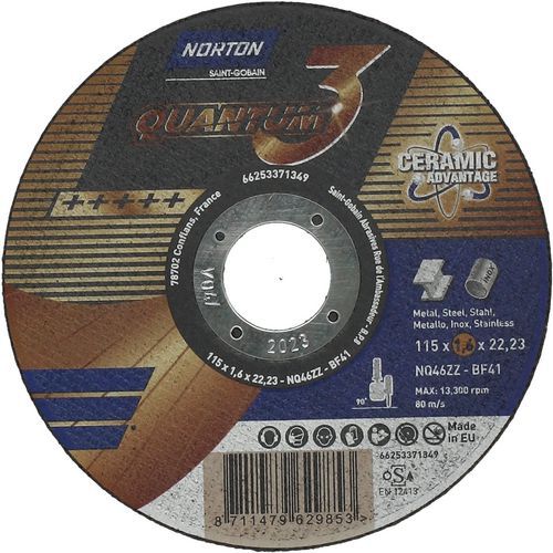 Meule De Tronçonnage Plate Quantum 3 Métal/inox Ø115x1.6x2223mm