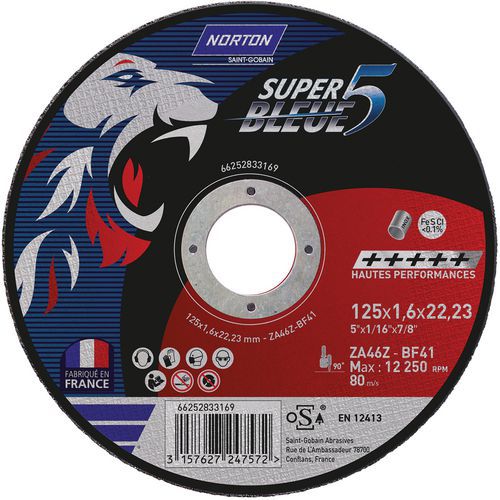 Meule De Tronçonnage Plate Sb5 Inox Ø125x1.6x2223mm