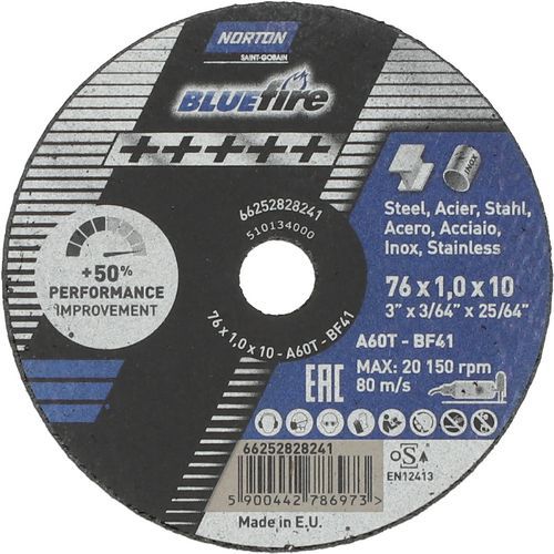 Meule De Tronçonnage Plate Blue Fire Ø76x1.0x10.0mm T41