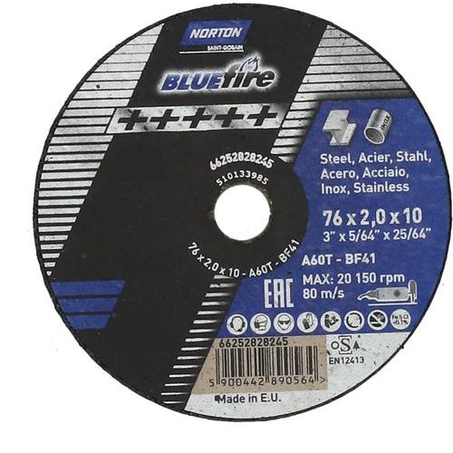 Meule De Tronçonnage Plate Blue Fire Ø76x2.0x10mm T41 Nor