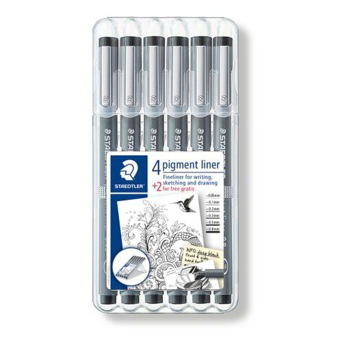 Etui 6 feutres pigment liner dont 2 gratuits - Staedtler