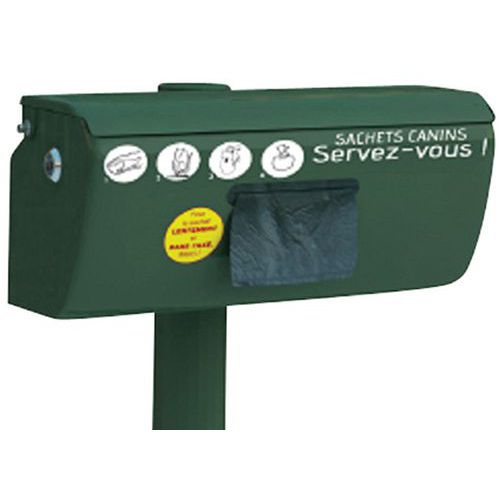 Distributeur aluminium 200 sachets vert - Mural / poteau - Capacité 200L - Gestion des déchets