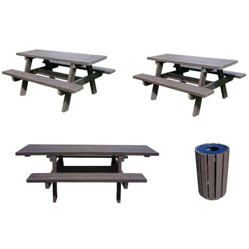 Set de 2 tables Parc, 1 table PMR et 1 poubelle Escapade 90L Set de 2 tables Parc, 1 table PMR et 1 poubelle Escapade 90L