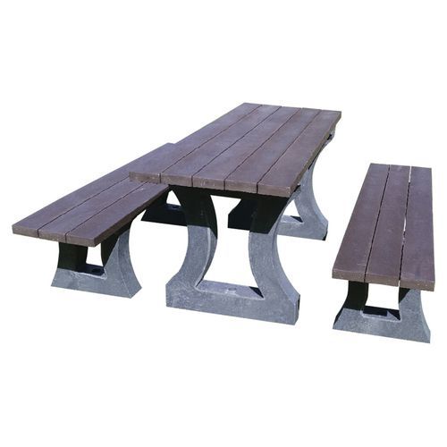 Set 1 Table Banc 150 Cm Avec 2 Banquettes Marron / Gris