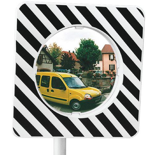 Miroir de sécurité d'agglomération Rond 600mm Extérieur Polymir Blanc/Noir Distance 12m