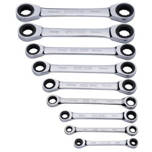 Jeu de 9 cles polygonales a cliquet 6 a 24 mm Jeu de 9 cles polygonales a cliquet 6 a 24 mm