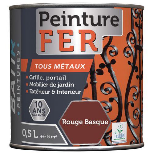 Peinture Fer Et Métaux Ecolabel Aquarel - 05l Rouge Basque
