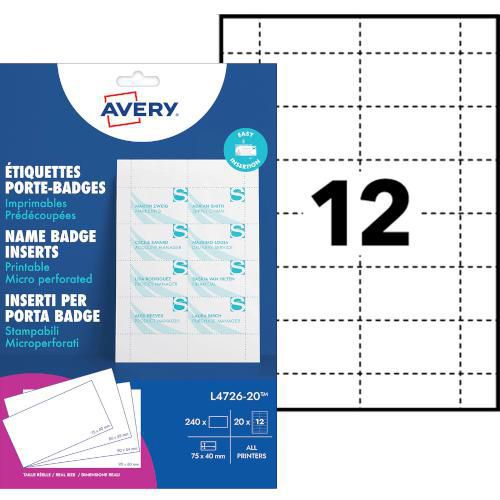 240 Inserts Microperforés Pour Badges 40 X 75 Mm