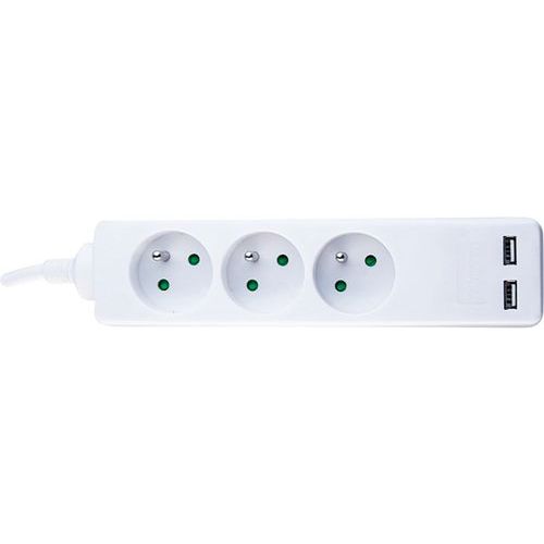 Multiprise 3 prises sans interrupteur blanche - chargeur USB Multiprise 3 prises sans interrupteur blanche - chargeur USB