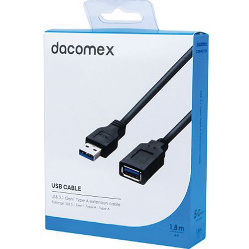 Rallonge USB 3.1 Gen1 Type-A - Type-A noire - 1,8 m DACOMEX Rallonge USB 3.1 Gen1 Type-A - Type-A noire - 1,8 m DACOMEX
