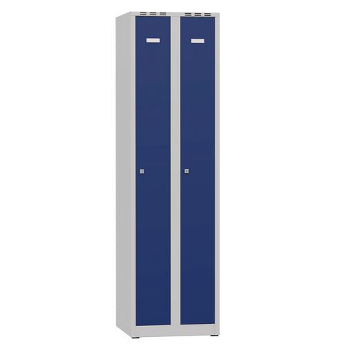 Vestiaire soudé TOM 2 colonnes - Acier bleu - 180cm - Serrure à clé - Idéal industrie propre