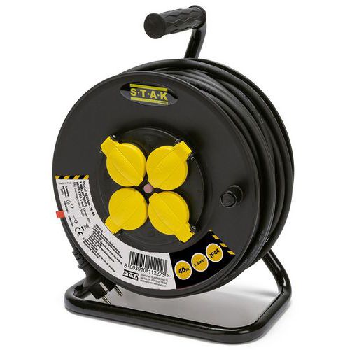 Stak - Enrouleur de chantier SCHUKO - 4 prises IP44 - Câble 40m - Robuste et pratique