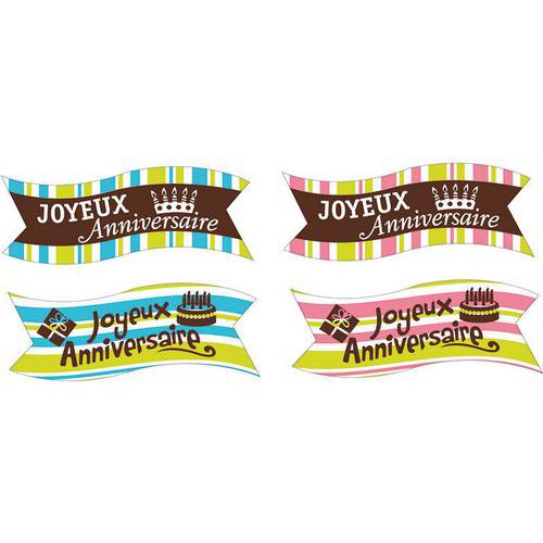 Décor Joyeux Anniversaire En Pain Azyme - 94x30 Mm