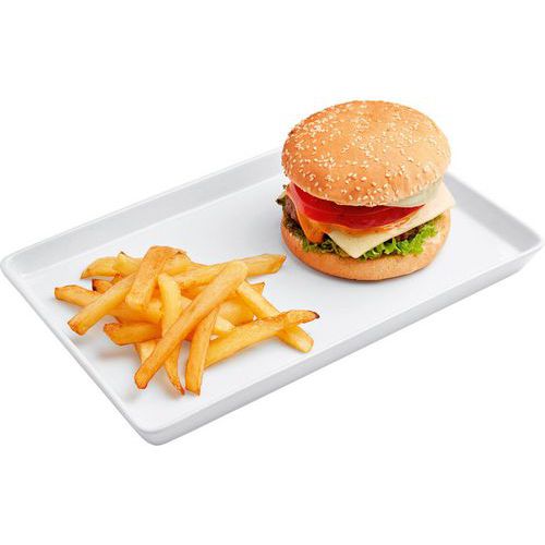 Plat Rectangulaire à Bord Relevé En Porcelaine Blanche