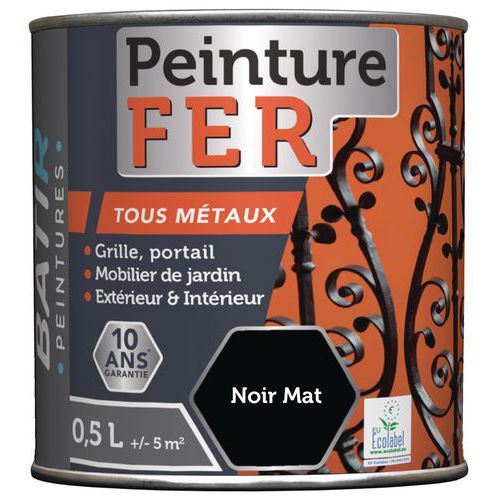 Peinture Fer Taux Métaux Ecolabel Aquarel - 05l Noir Mat