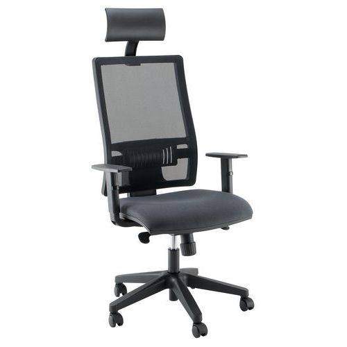 Fauteuil Office Avec Têtière Piètement Noir Assise Grise