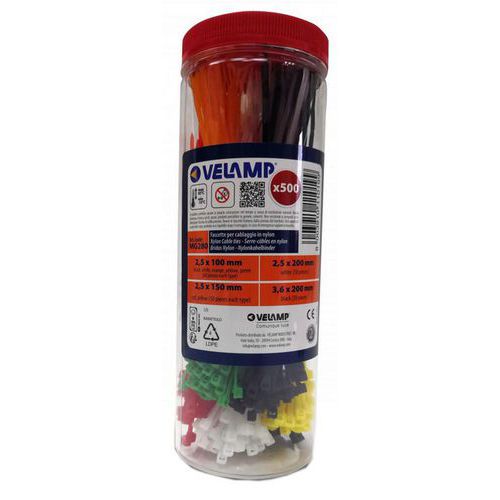 Velamp - Serre-câbles en Nylon Multicolores - Lot de 500 - Recyclable - Idéal Organisation