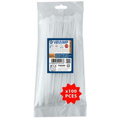 Velamp - Colliers de fixation nylon blancs 2,5x100mm - Lot de 100 pièces - Recyclables et résistants