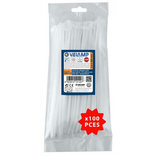 Velamp - Colliers de fixation nylon blancs 3,6x280mm - Lot de 100 - Résistants et recyclables