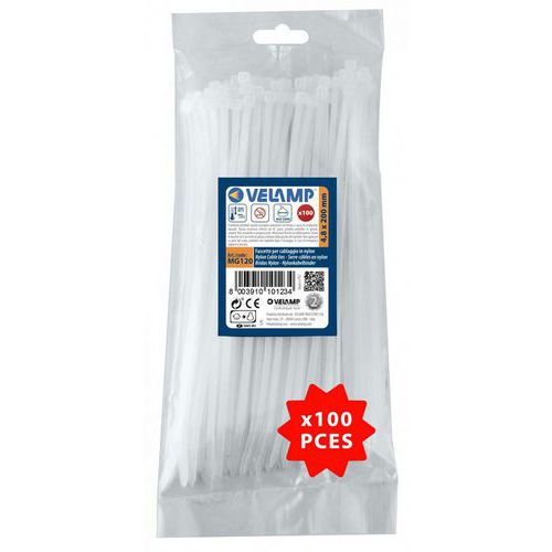 Velamp - Colliers de fixation nylon blancs 4,8x200mm - Lot de 100 - Résistants et recyclables