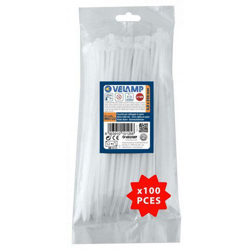 Velamp - Colliers de fixation nylon blancs 4,8x350mm - Lot de 100 - Résistants et recyclables