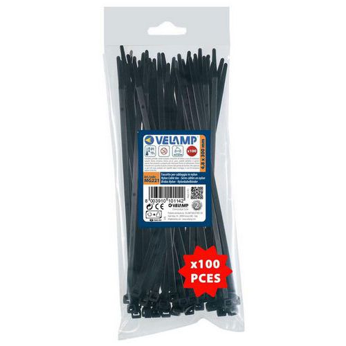Velamp - Colliers de fixation nylon noirs - 4,8x300mm - Lot de 100 - Recyclables