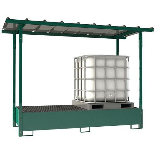 Sameto Technifil - Bac de rétention métallique 2 GRV avec toit - 1000 L - Vert Foncé - Charge 3000 kg