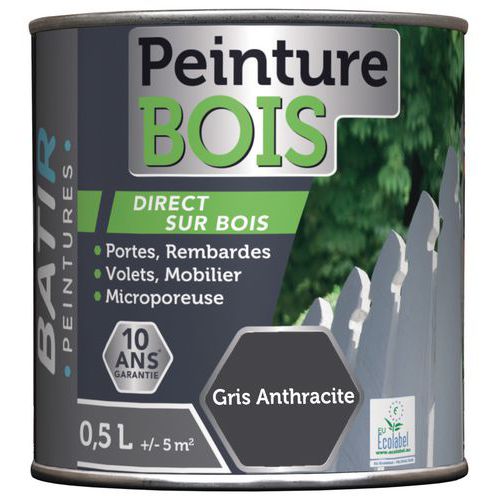 Peinture Bois Ecolabel Batir - 05l Gris Anthracite