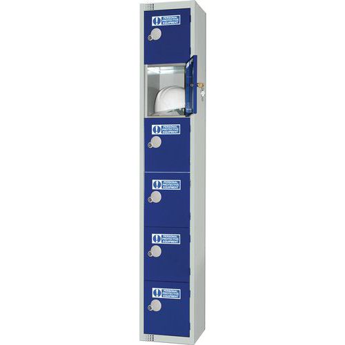 Elite Guard - Casier EPI 6 niveaux - Acier Bleu/Gris - 1800x300x300mm - Serrure à clé, Antibactérien, Aéré