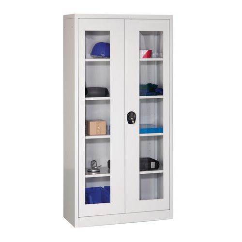 Armoire d'atelier - 195x95x40 cm - Acier Gris - 4 Tablettes - Charge 35kg/tablette - Fermeture à clé