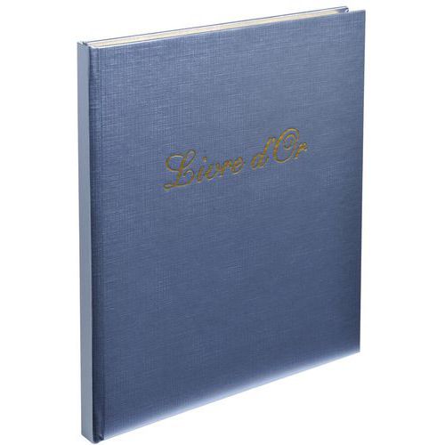 Livre D'or Balacron + Titre 140 Pages Blanches 21x19cm Vertical Bleu