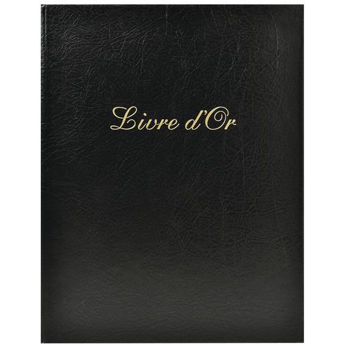 Livre D'or Cuir Alpille 140 Pges Ivoire 26x22cm Vertical Noir