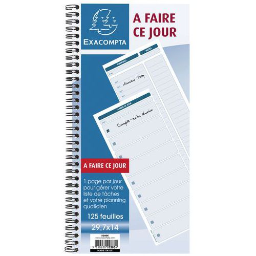 Carnet Spiralé 297x14cm - A Faire Ce Jour - 125 Feuilles