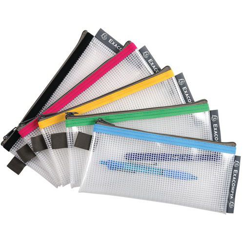Pochette à Fermeture Ã‰clair Plast. Souple Stylos Col. Assort