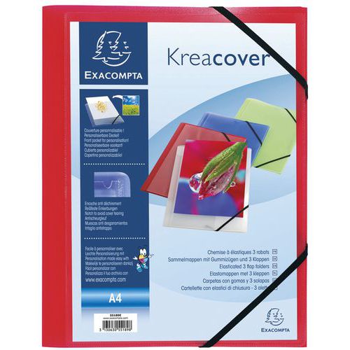 Chemise à lastiques 3 Rabats Pp Opaque Krea Cover A4 Rouge