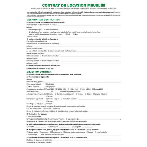 Feuilles Contrat Location Locaux Meublés